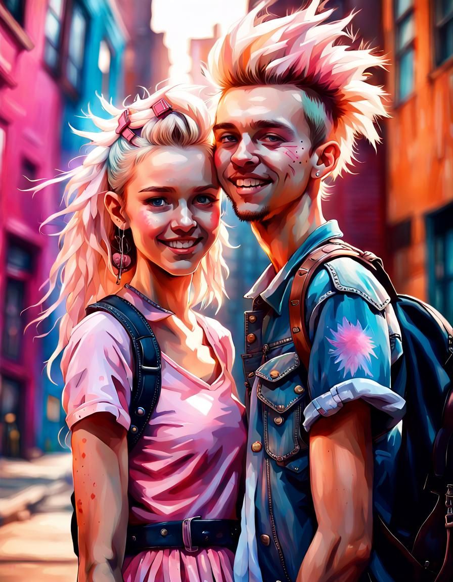 Whimsical Portrait of Punk Boy and Ballet Girl