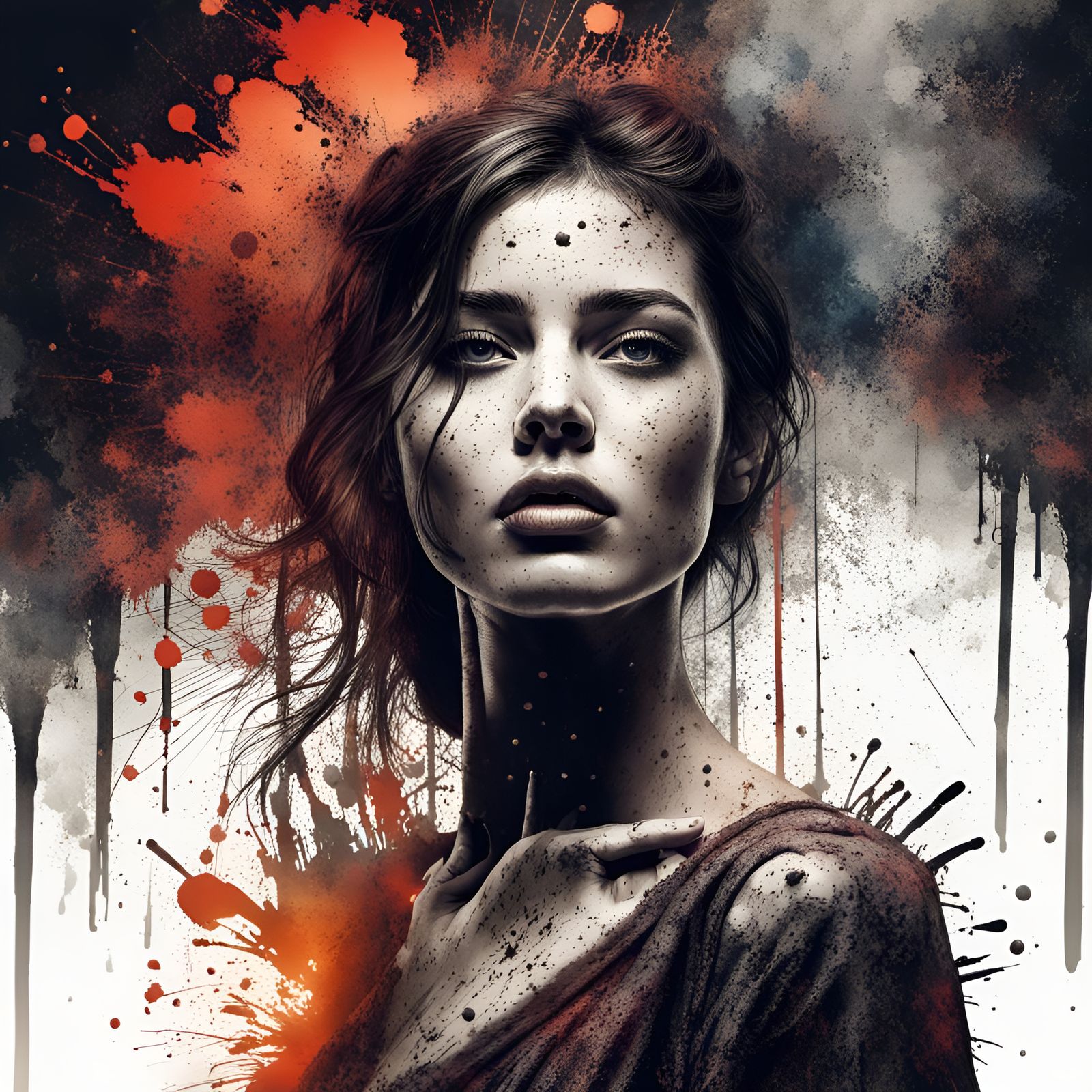 Woman Posing in Ink Splatter Style