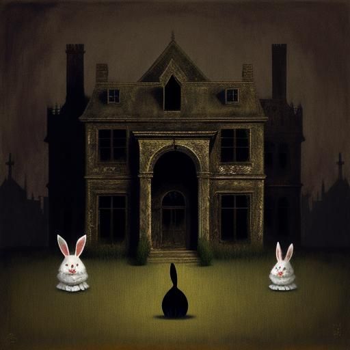 Melancholy Rabbit Contemplates Haunted House, Color Field St...