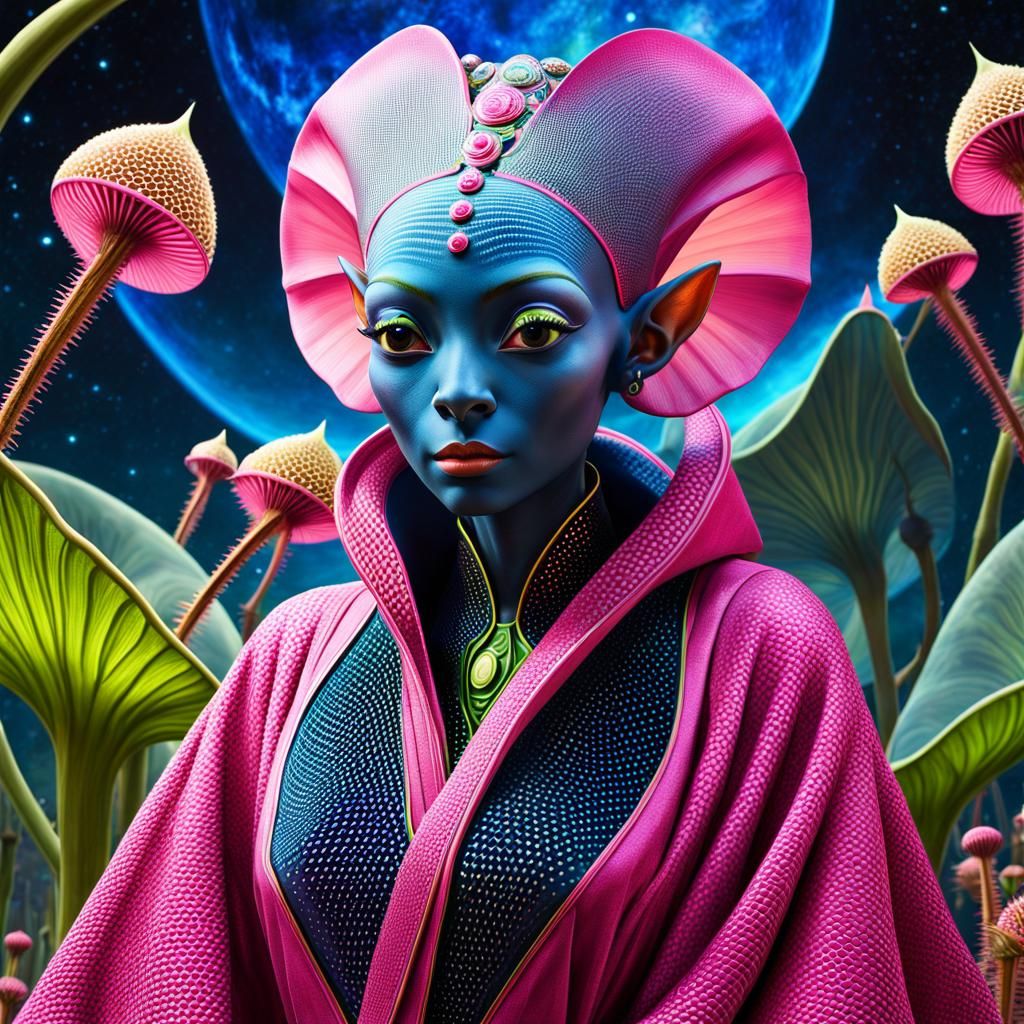 Alien in Bioluminescent Garden: Maximalist Art