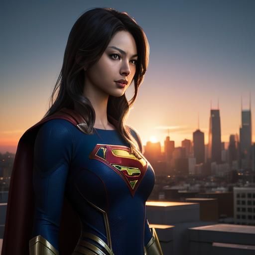 Heroic Supergirl in Cityscape: Comic Book Style