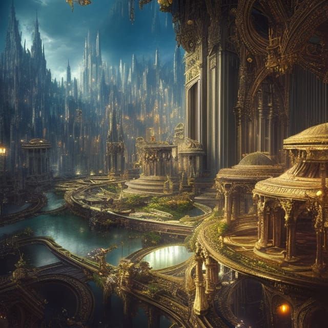 City of Light: Floating Garden in Digital Painting