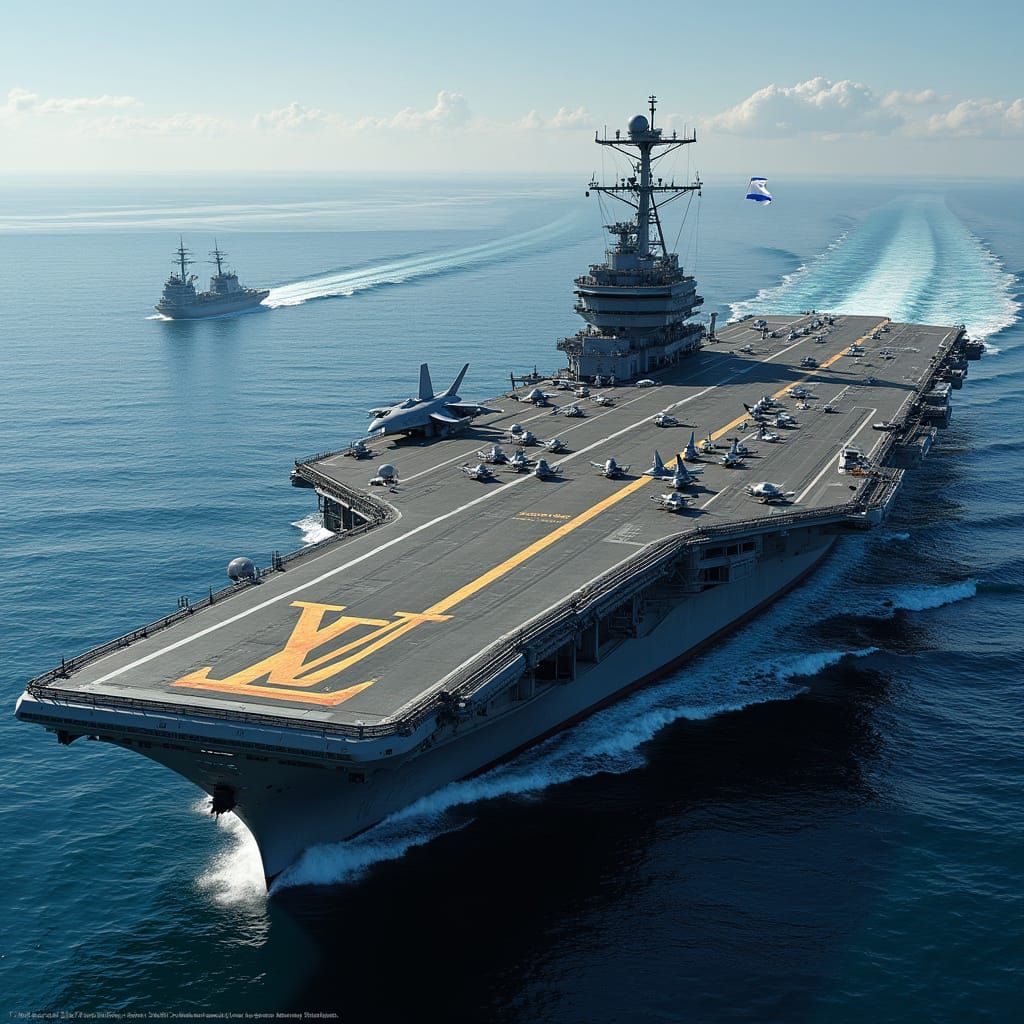 Majestic Israeli Aircraft Carrier with Louis Vuitton Logo in...