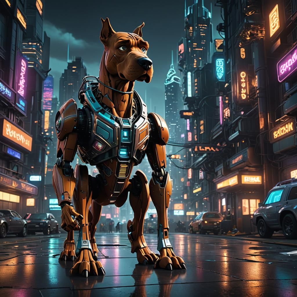 Sci-Fi Scooby Doo in Futuristic Cityscape