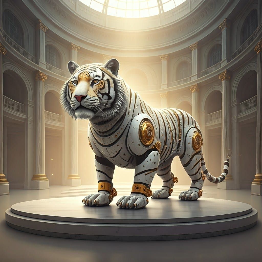 Steampunk Tiger Sculpture in Dreamlike Gallery