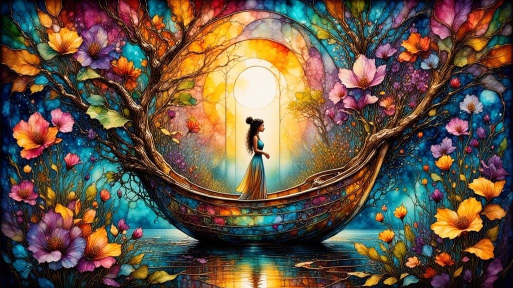 African Art: Feminine Encaustic Spiral Reflection