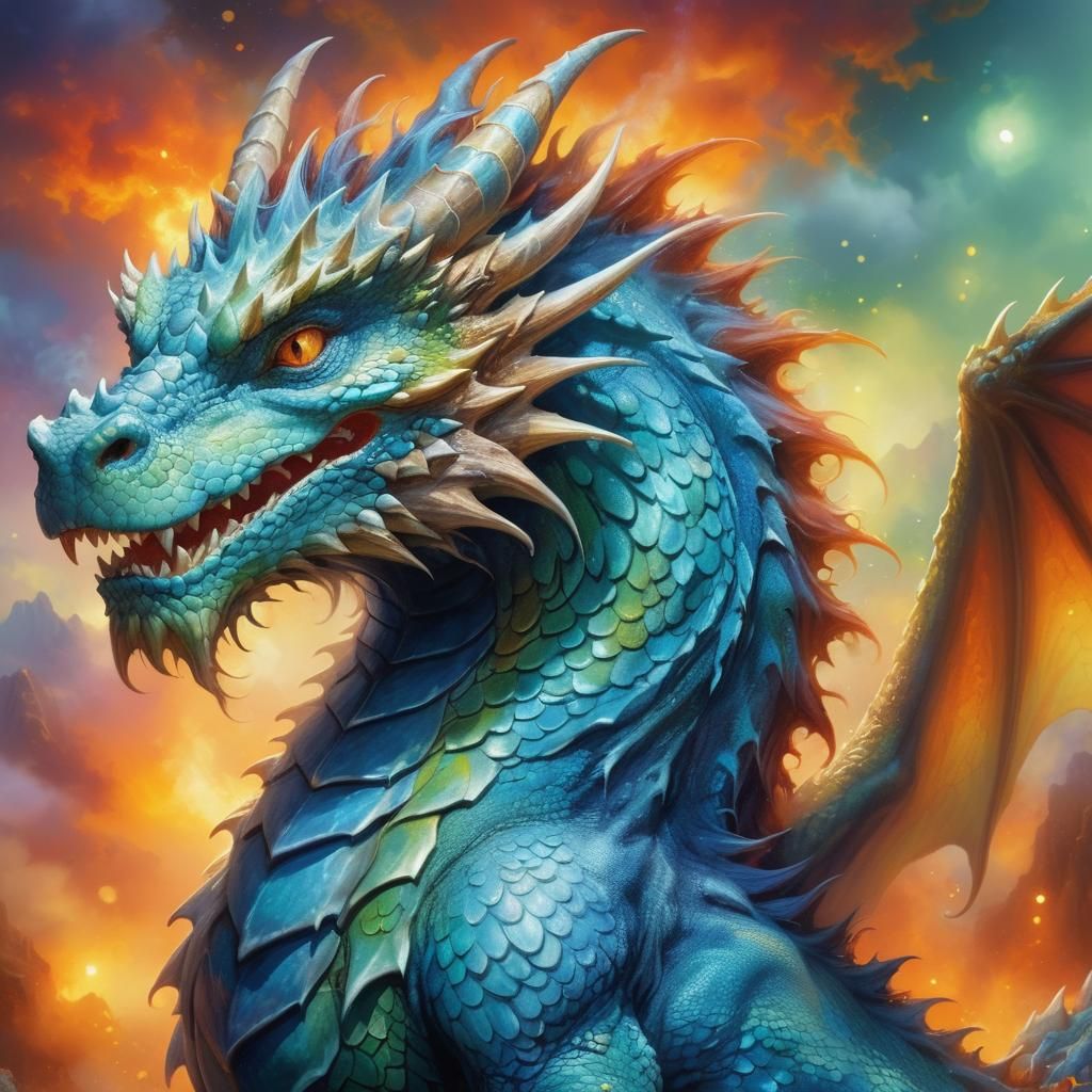 Detailed Hairy Dragon in Ethereal Fantasy Landscape