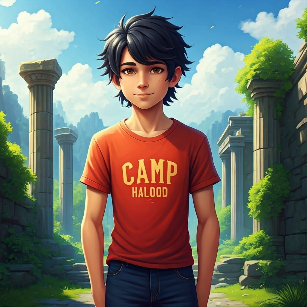 Demigod Son of Hades at Camp Half-Blood in Anime Style