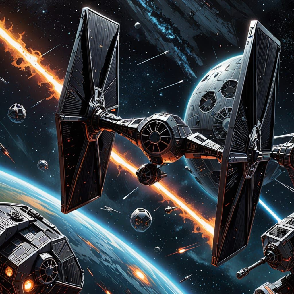 Vibrant Tie Fighter in Space, Inspired by Mark Brooks and Da...