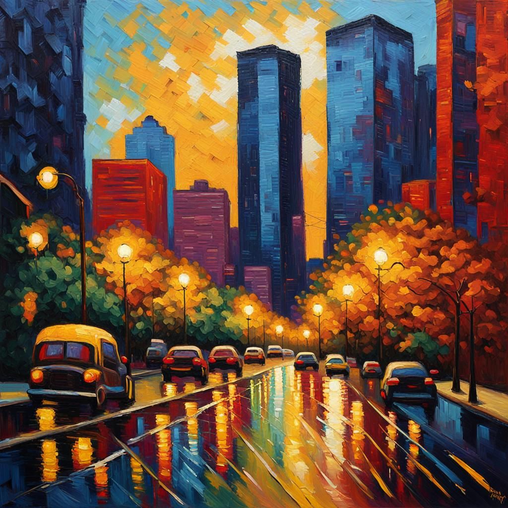Vibrant Houston Cityscape in Neo-Expressionist Style