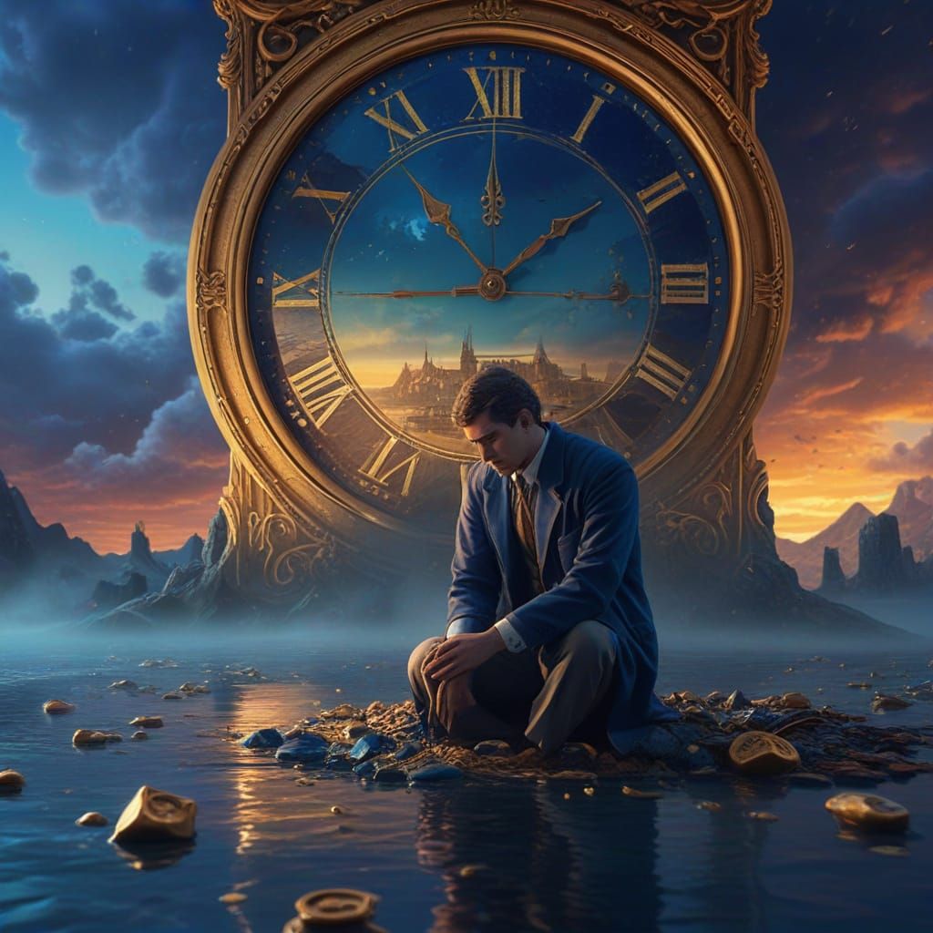 Surreal Tragedy with Melting Clocks and Vibrant Mist