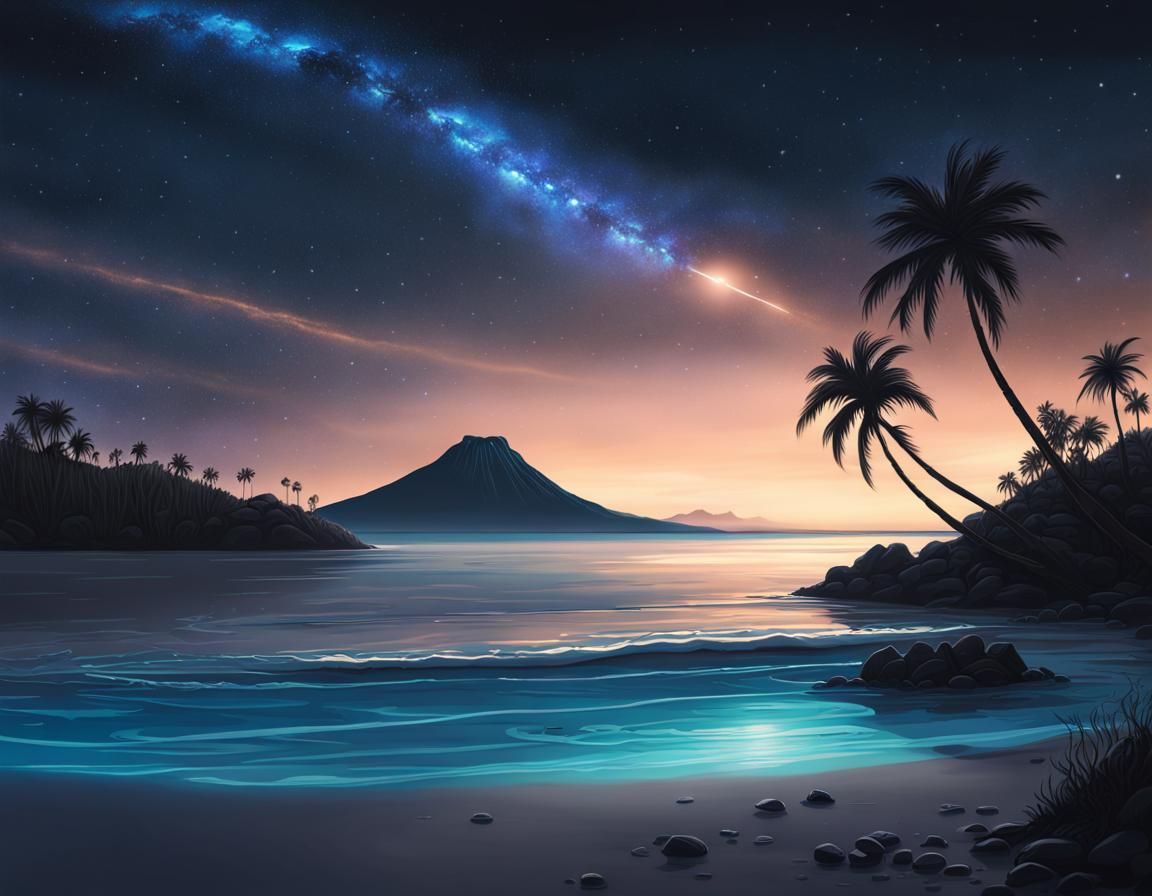 Bioluminescent Shoreline Reflects Milky Way
