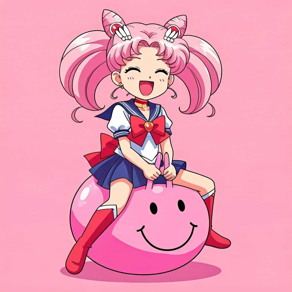 Chibiusa Bouncing on Hopper Ball in Anime Style
