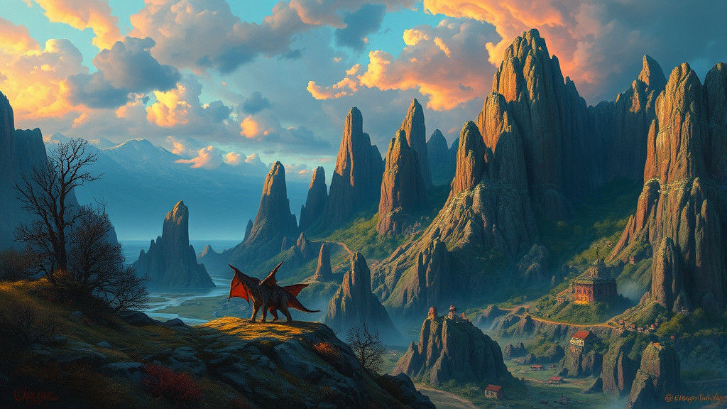 Fantasy Landscape Painting Inspired by Dinotopia
