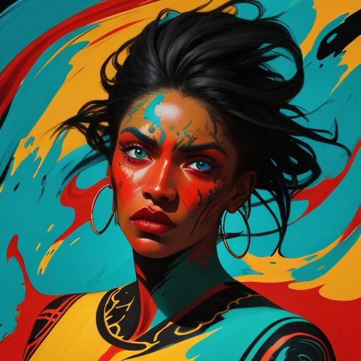 Expressive Portrait: Woman with Red Lips in Expressionist St...