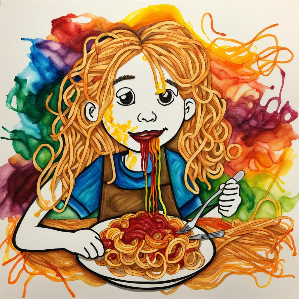 Macaroni Art Project: Kid Eating Spaghetti