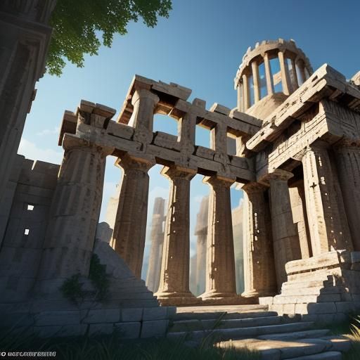 Regal Woman Warrior in Ruined Greek City