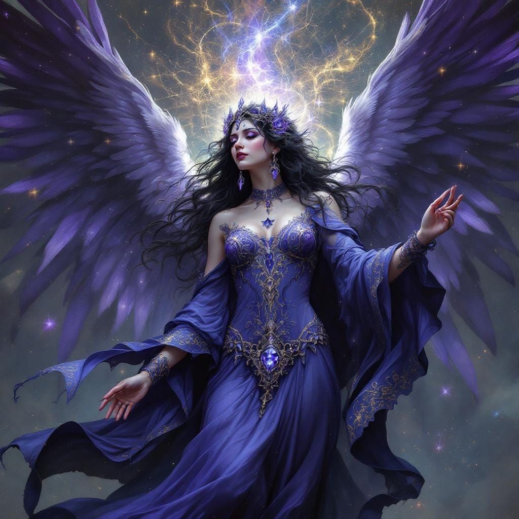 Akrasiel: Angel of Mysteries in Dark Violet and Sapphire