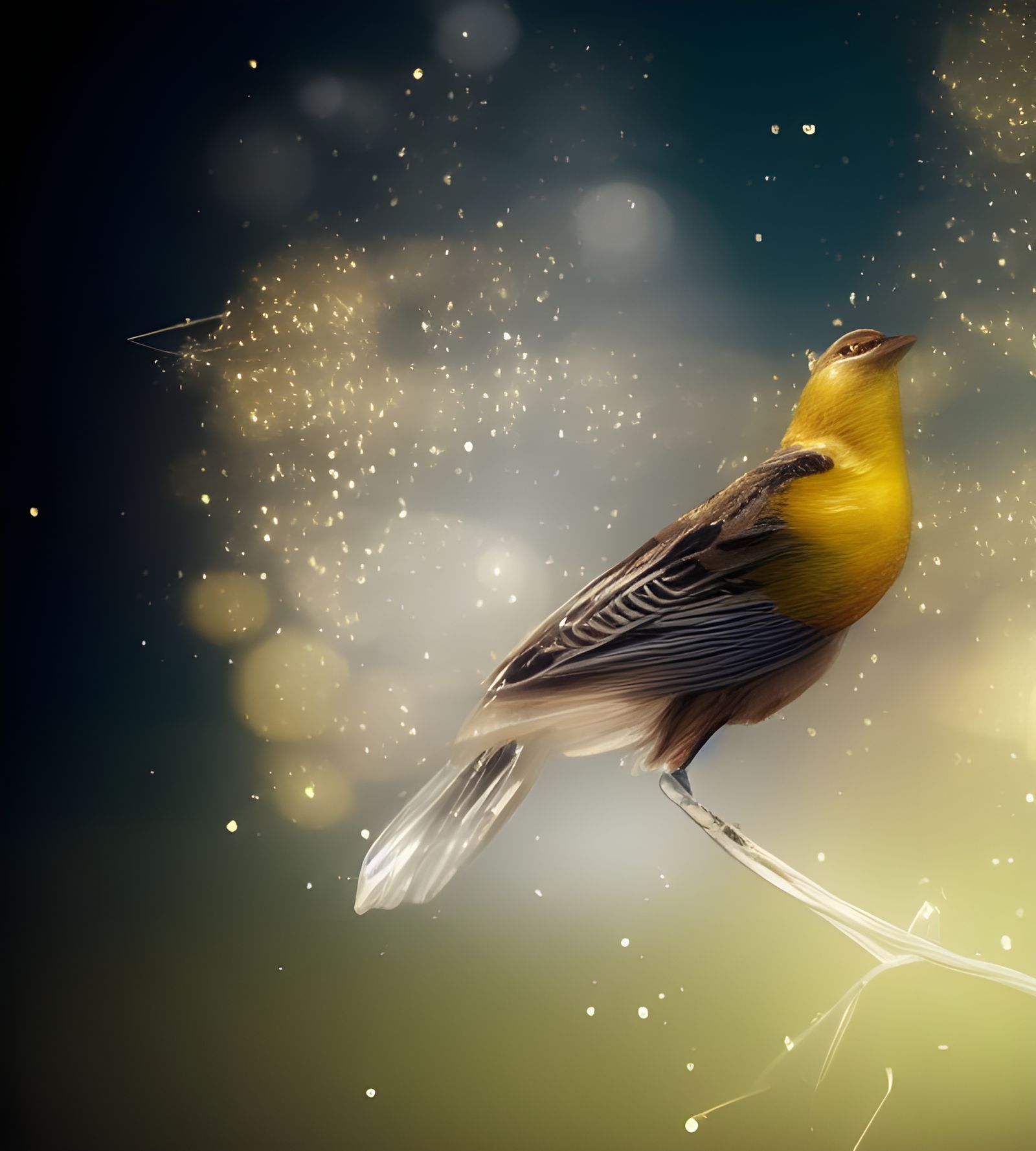 Golden Bird in Flight: Photorealistic Impasto Rendering