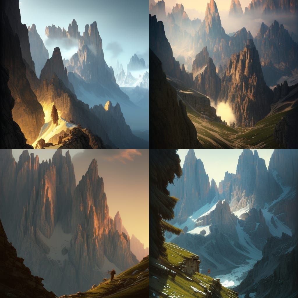 Dramatic Dolomites Landscape in Dark Fantasy Style