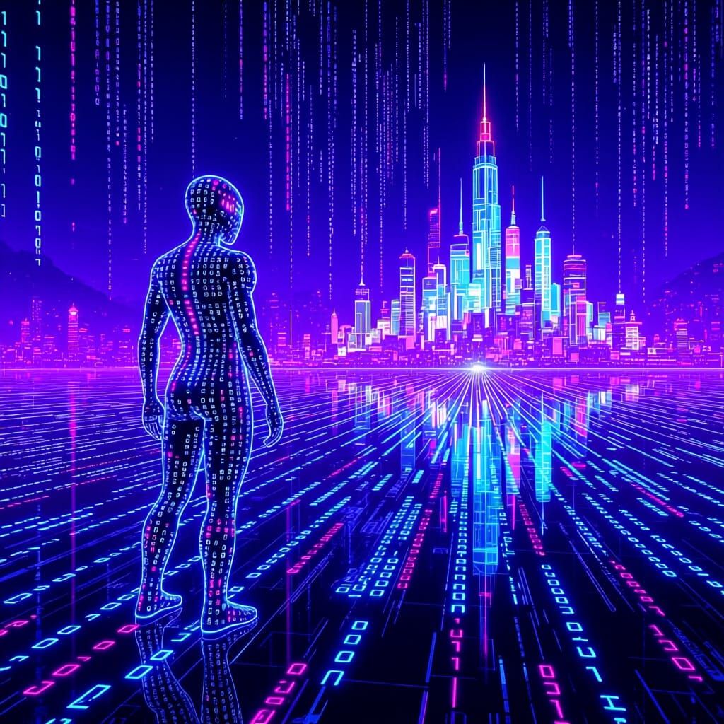 Digital Landscape Made of Code and Data Streams