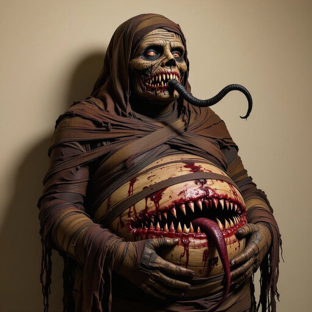 Grotesque Animate Mummy in Gothic Horror Style