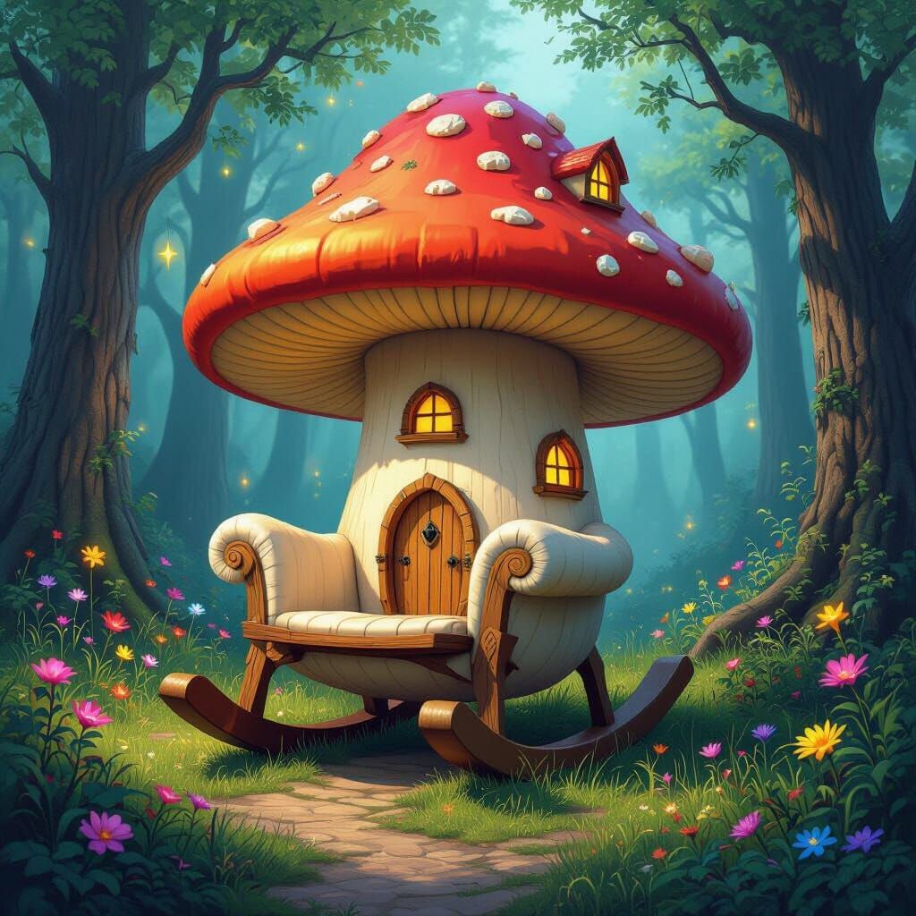 Enchanted Forest: Mushroom Rocking Chair in Fantasy Art Styl...