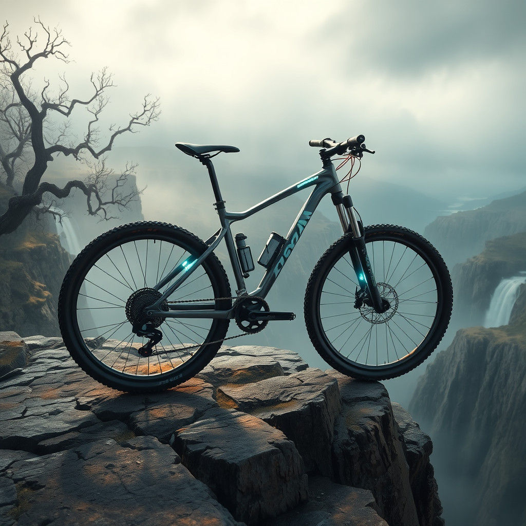 Ethereal Mountain Bike on Cliffside Dreamscape