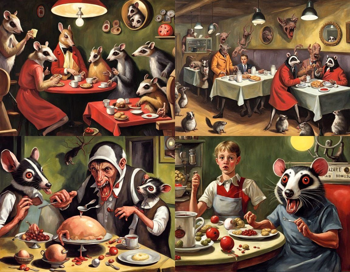 Charming Night Cafe Scene with a Horrific Twist