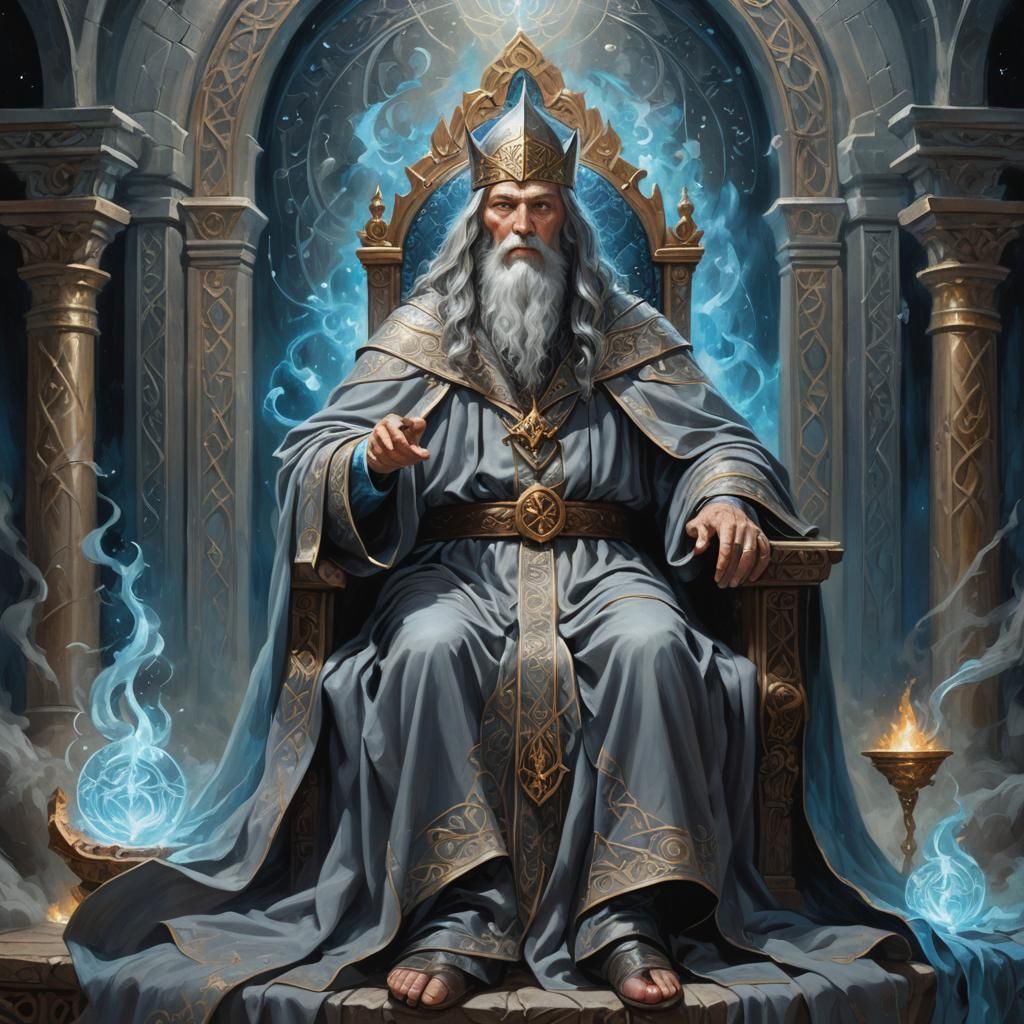 Wizard in Grey Robe Oil Painting