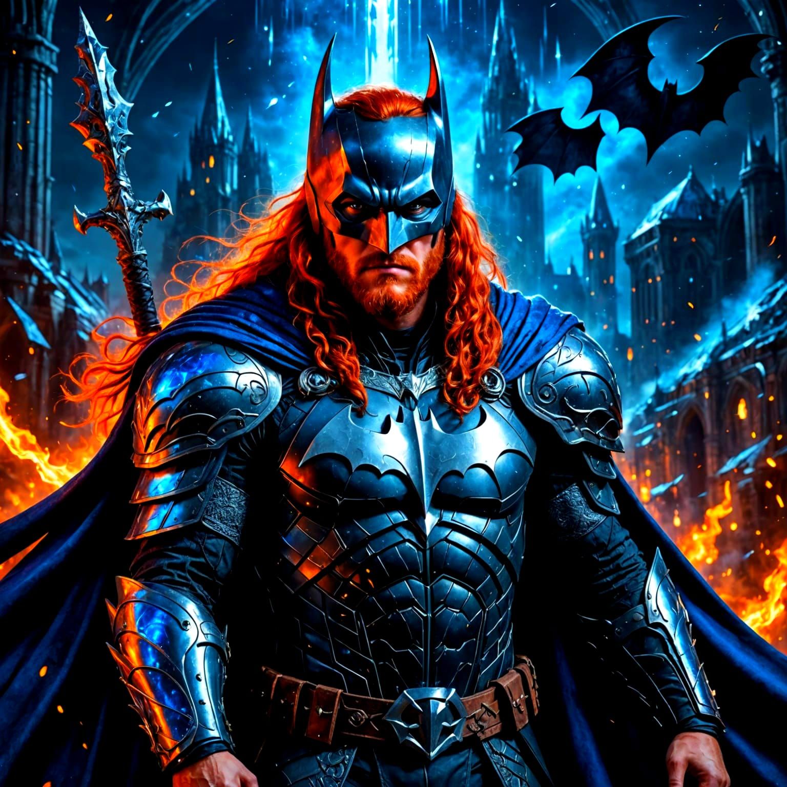 Gothic Batman Viking Warrior Hybrid in Astral Illustration