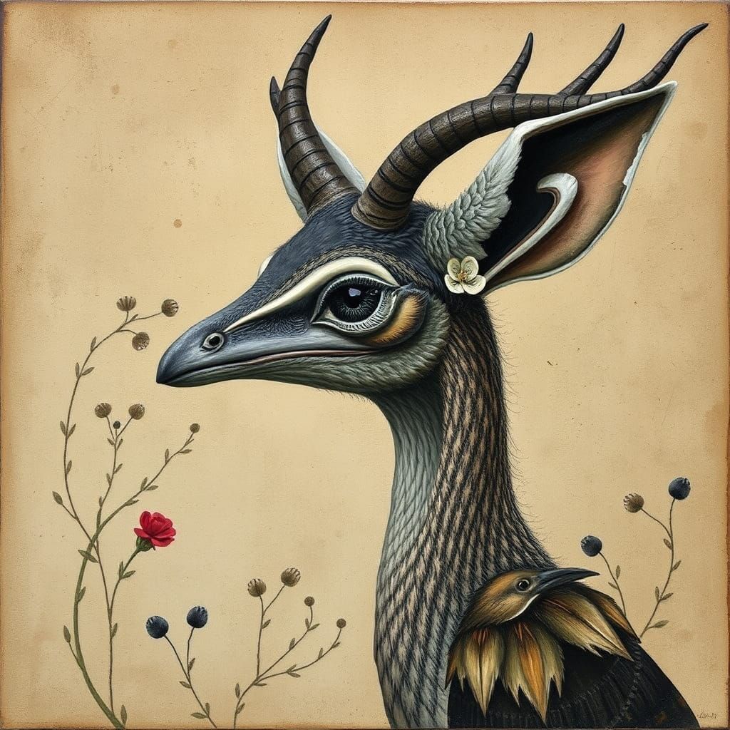 Greater Rhea Portrait in Alebrije Style