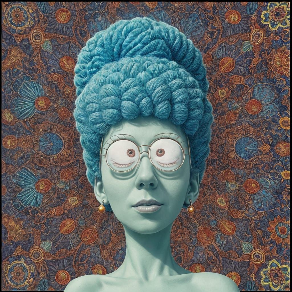 Marge Simpson in a Surreal Psychedelic Landscape