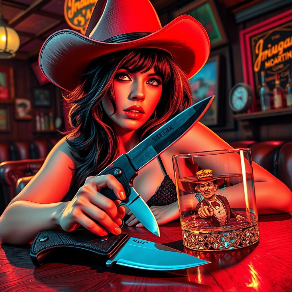 Psychedelic Cowboy Bar Scene with Dangerous Woman
