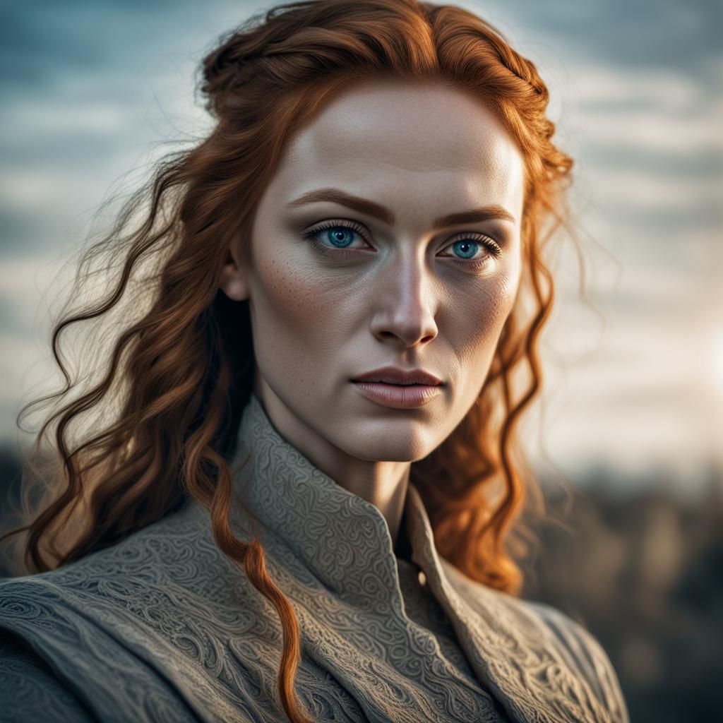 Beautiful Ginger Woman with Blue Eyes: Realistic Portrait