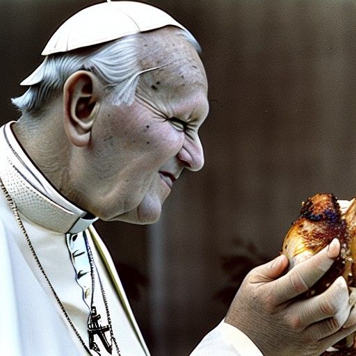 Pope John Paul II Consuming Roasted Chicken