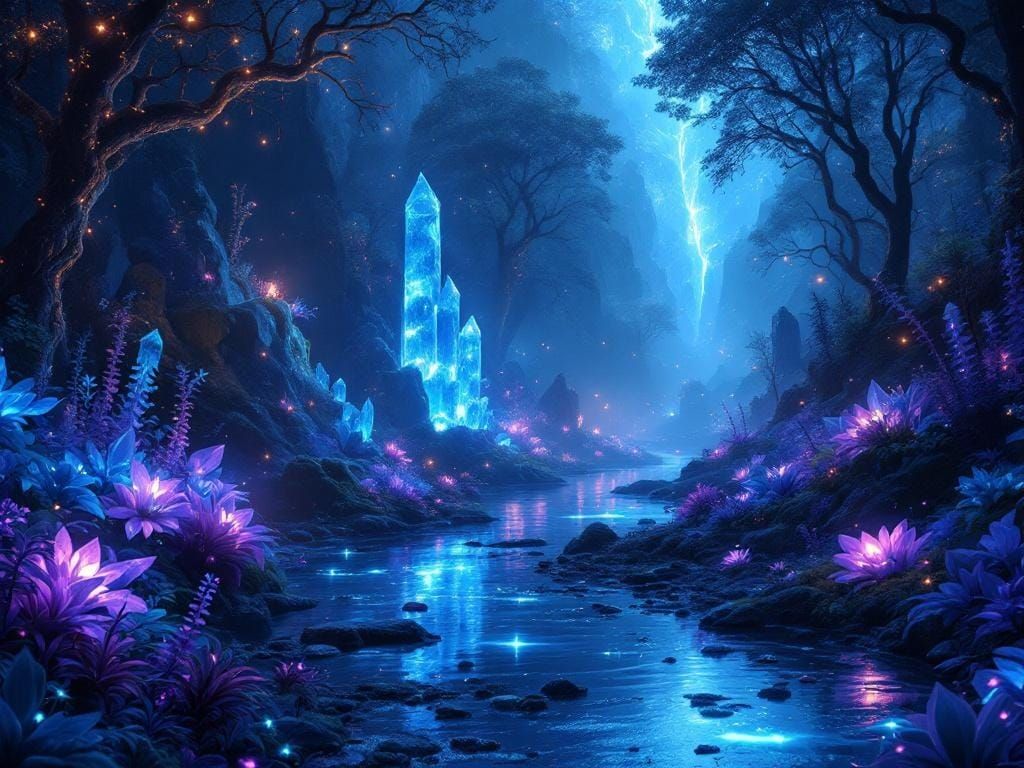 Luminous Crystal Forest in Surreal Fantasy Realism