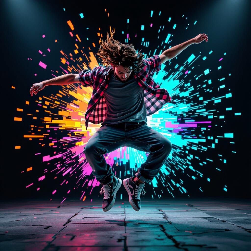 Dynamic Breakdancer in Cyberpunk Style