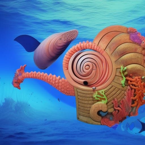 Nautilus and Kraken in Vivid Underwater Scene