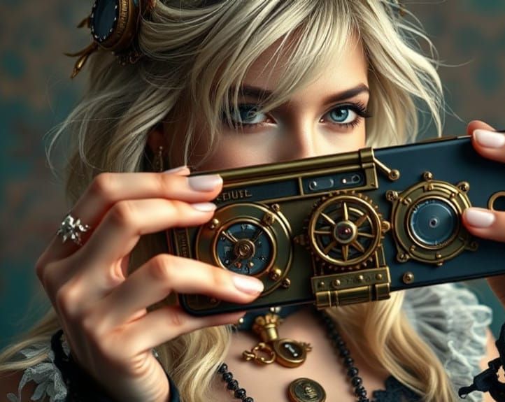 Steampunk Siren Takes a Selfie in Victorian Elegance