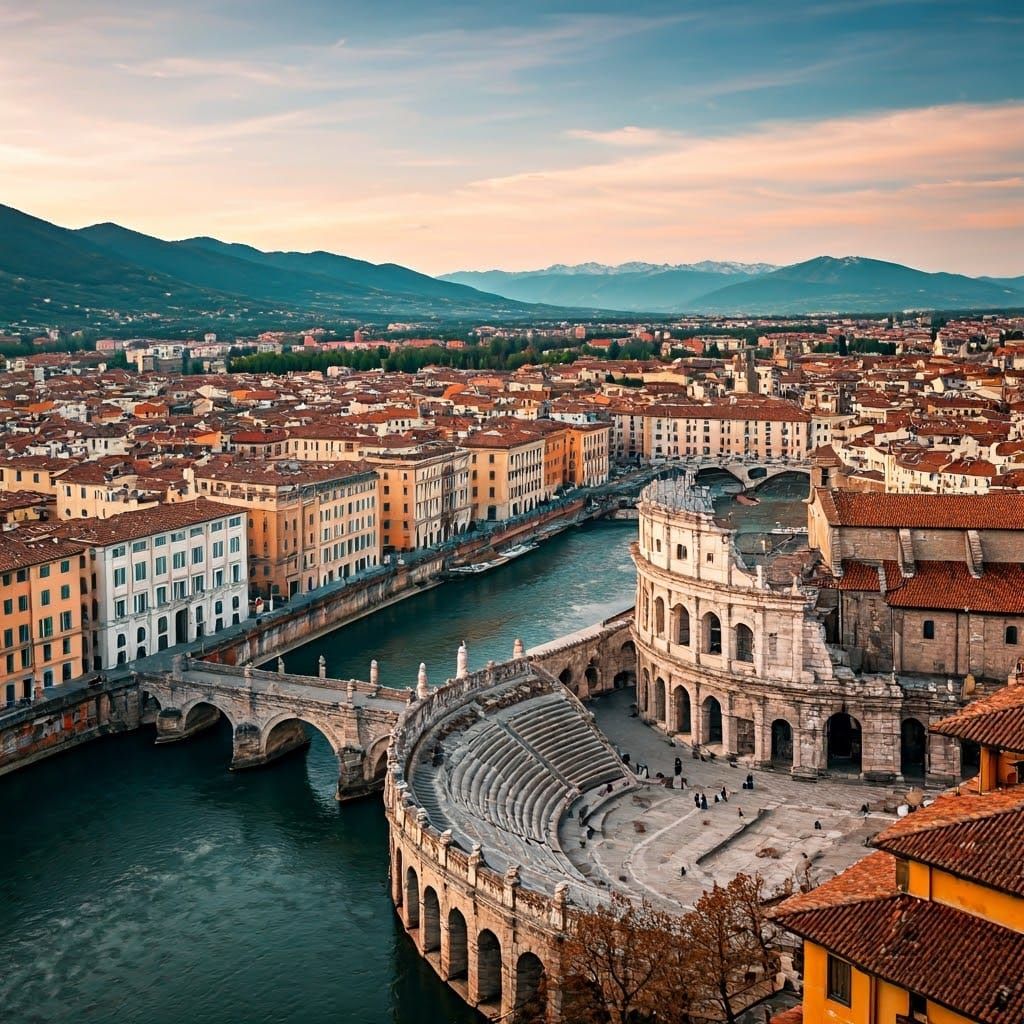 Picturesque Italian City with Roman Amphitheater in Fragonar...