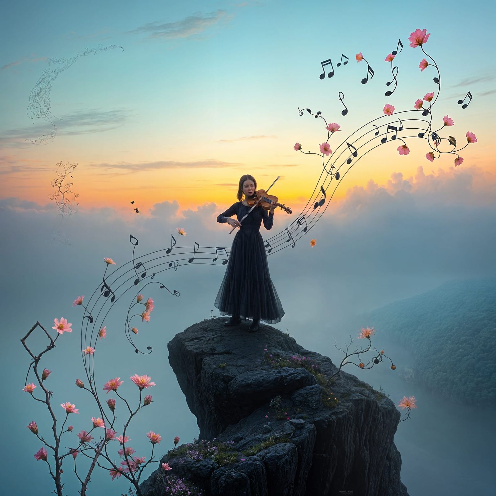 Surreal Music Notes Composition