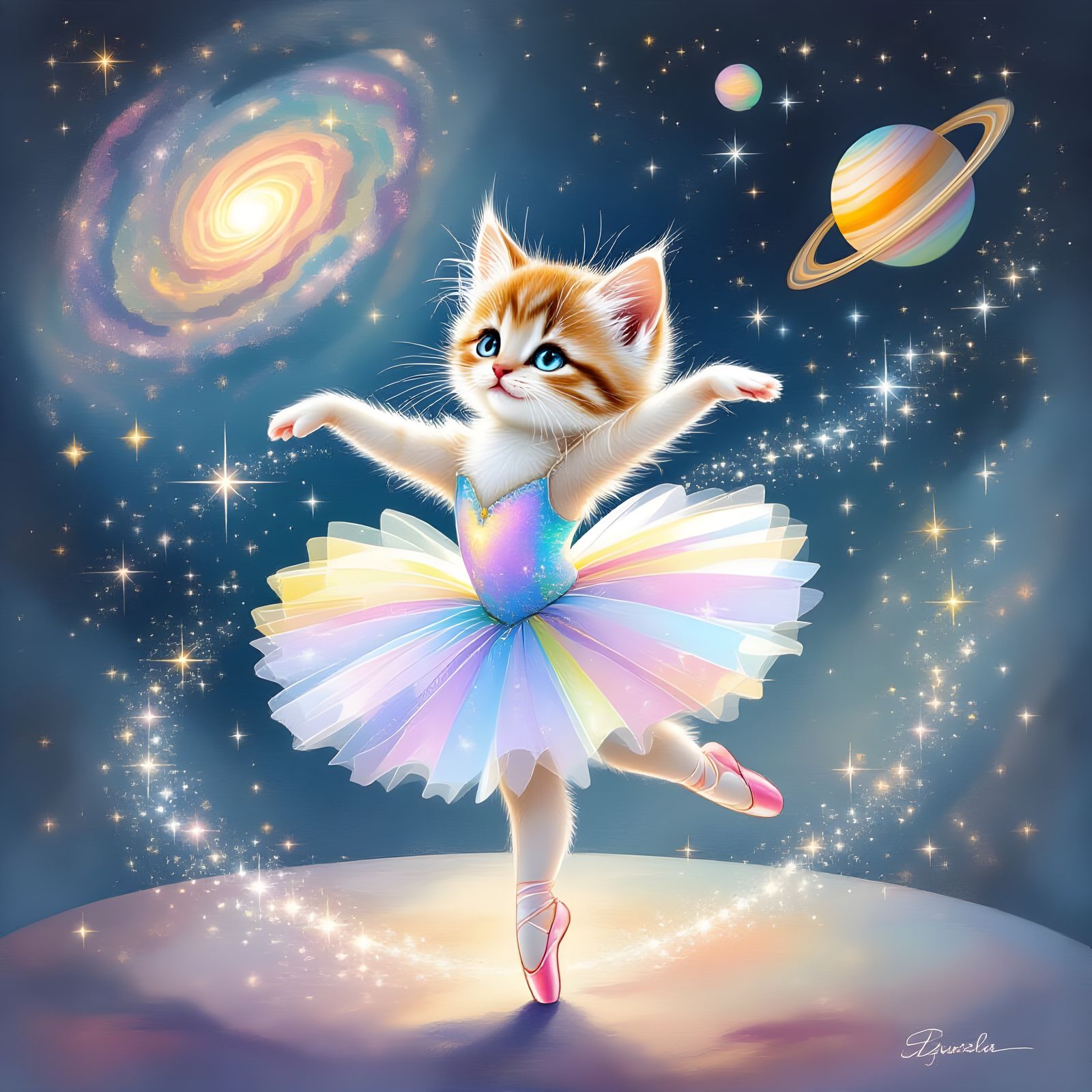 Ballerina Kitten Dancing on Nebulae Stage