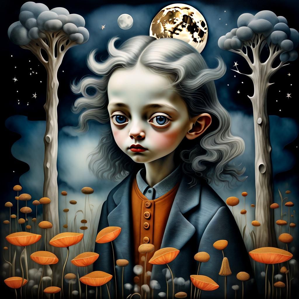 Mythological Figures Against Cloudy Sky in Watercolor