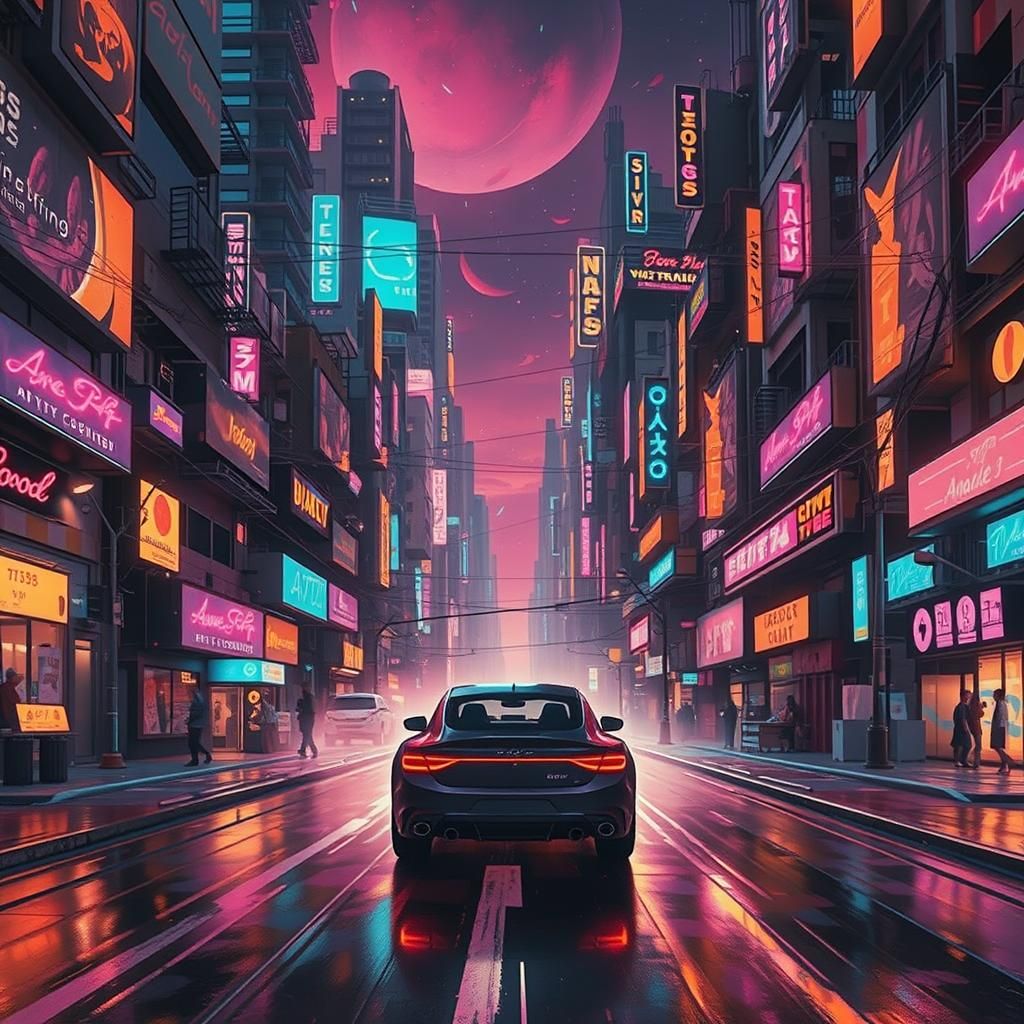 Futuristic Neon City Drive: Hyperrealistic Concept Art