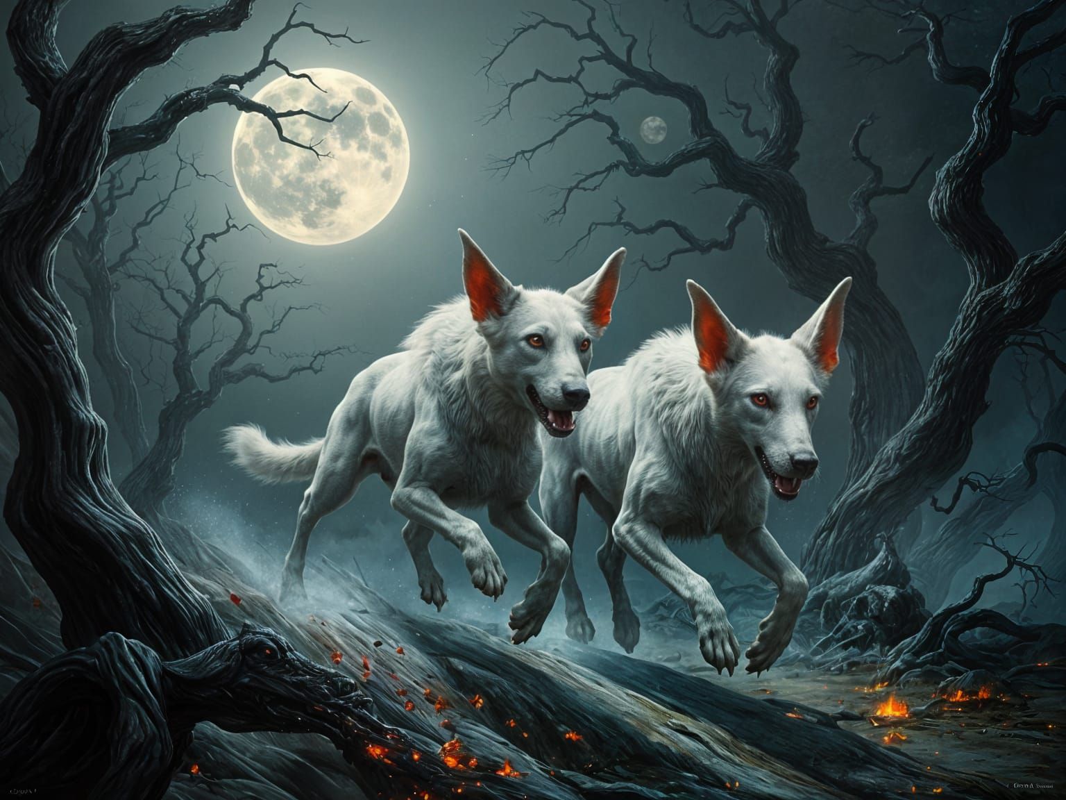 Spectral Hounds of the Otherworld in Rich Oil and Egg Temper...