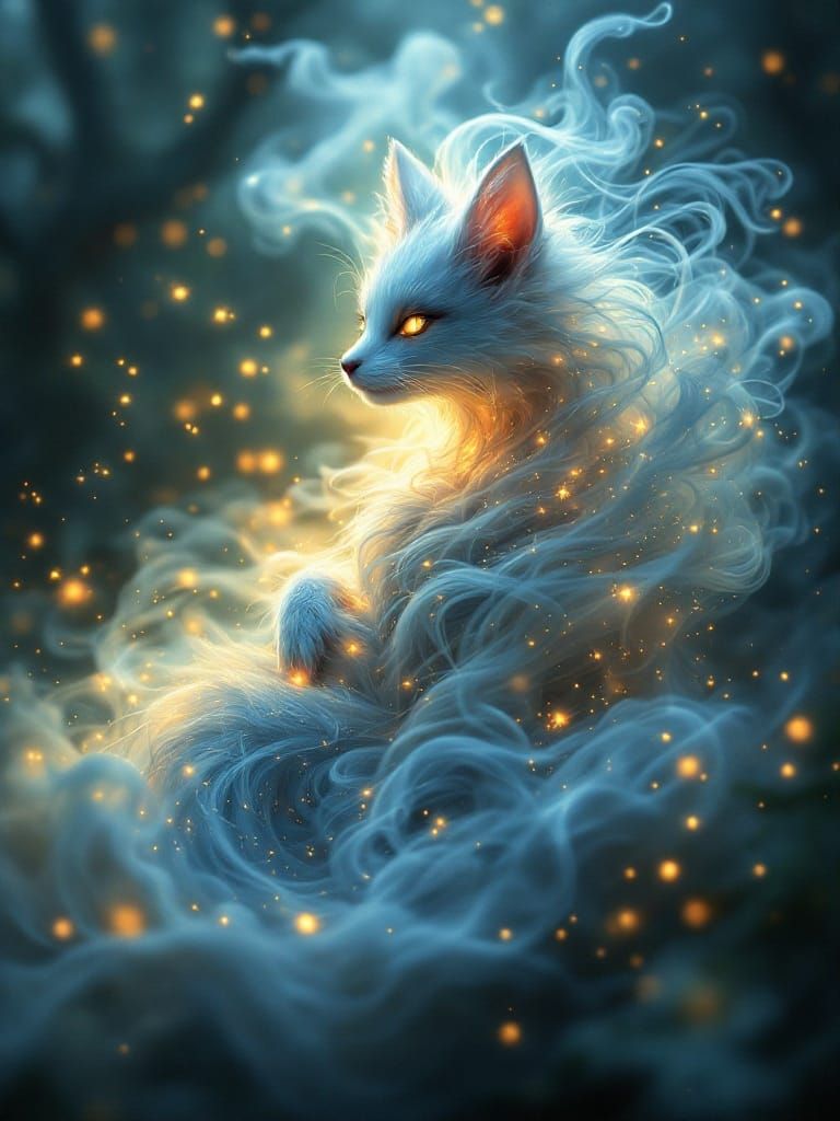 Ethereal Kitsune Spirit in Magical Forest
