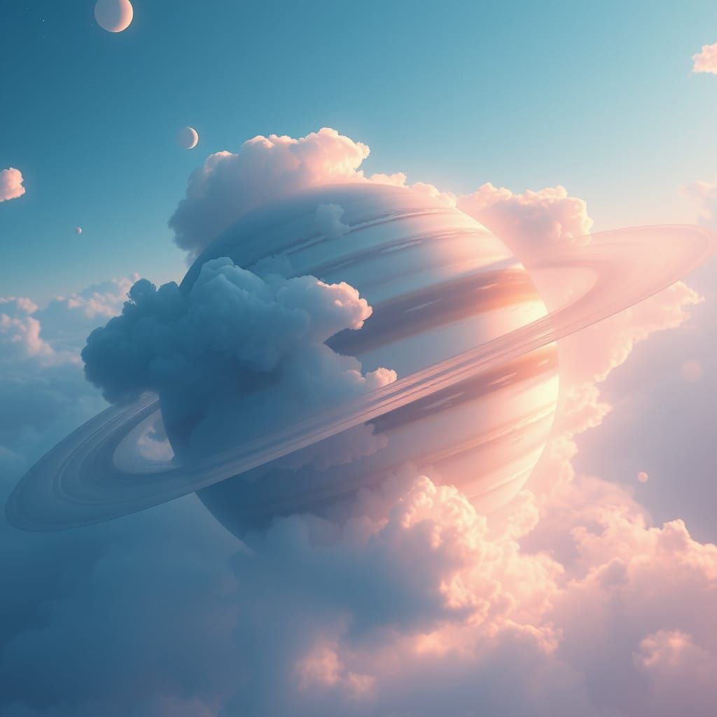Dreamy Saturn Landscape in Watercolor Style