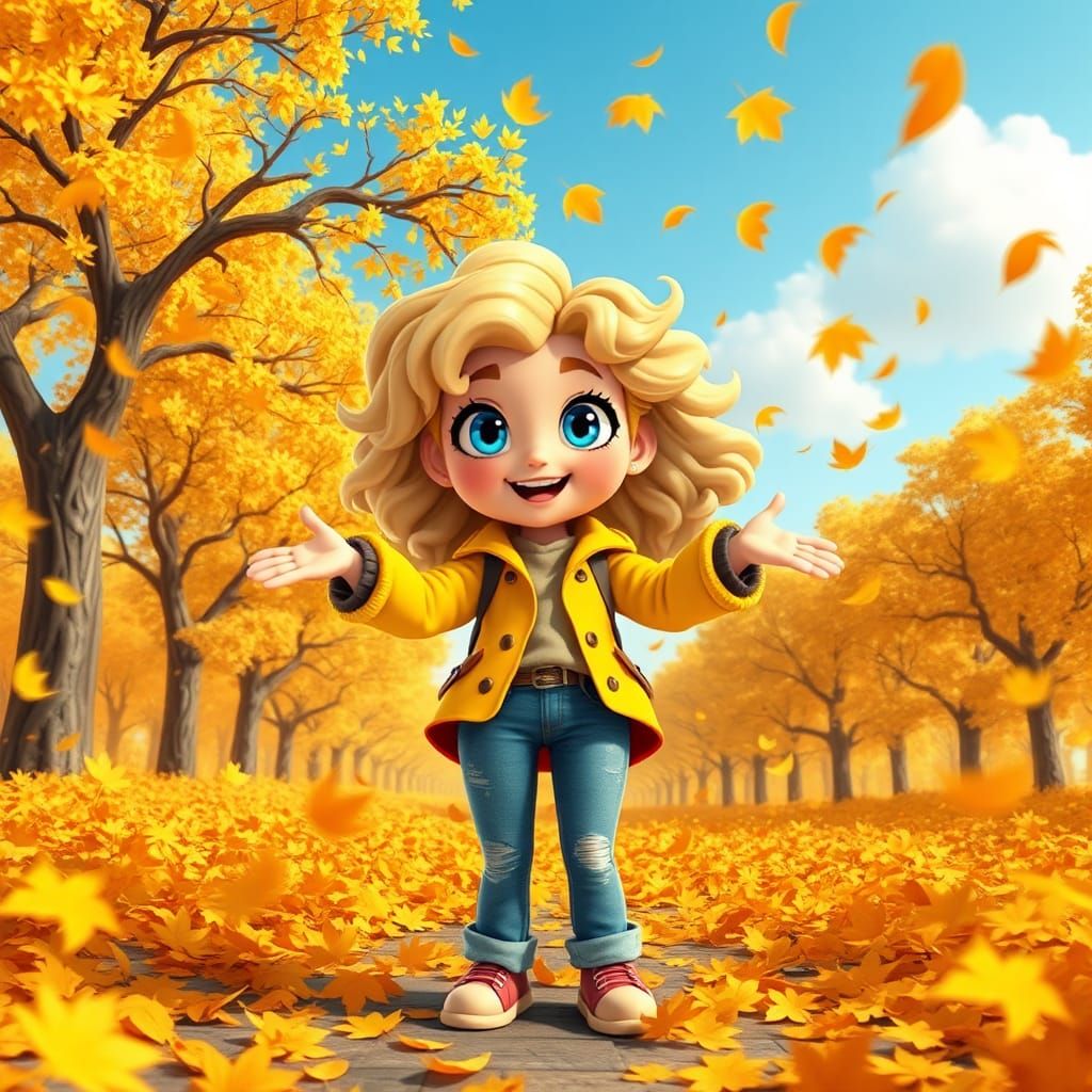 Cheerful Chibi Tourist Guide in Autumn Whirlwind