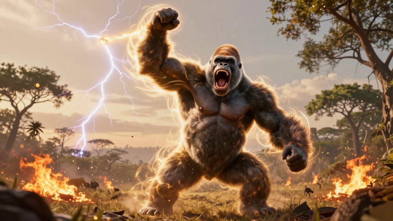 Hype Gorilla King with Golden Aura and Thunder